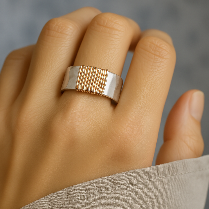 Golden Threaded Vintage Silver Ring