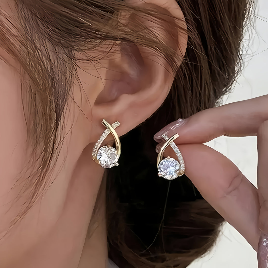 Golden Cross Zirconia Earrings