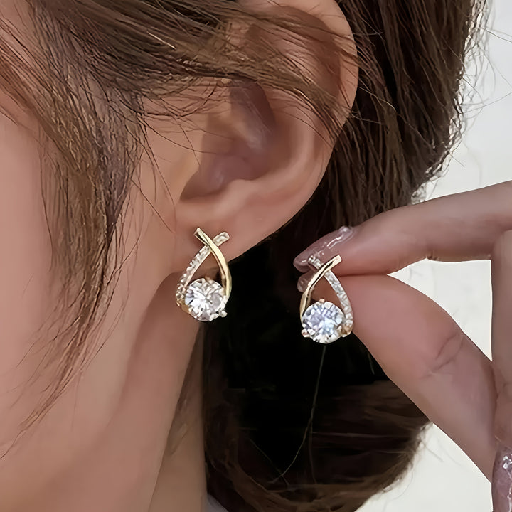 Golden Cross Zirconia Earrings