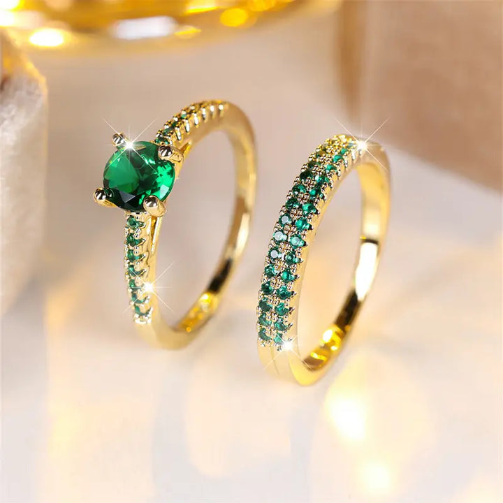 Duo Serena Emerald Ring Set | Gold
