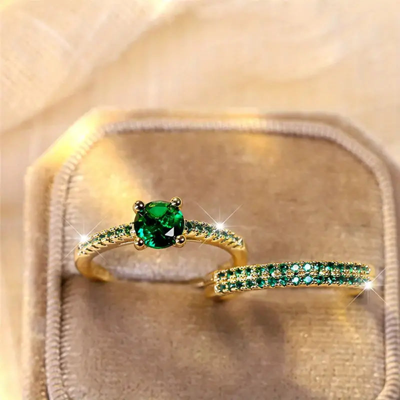 Duo Serena Emerald Ring Set | Gold
