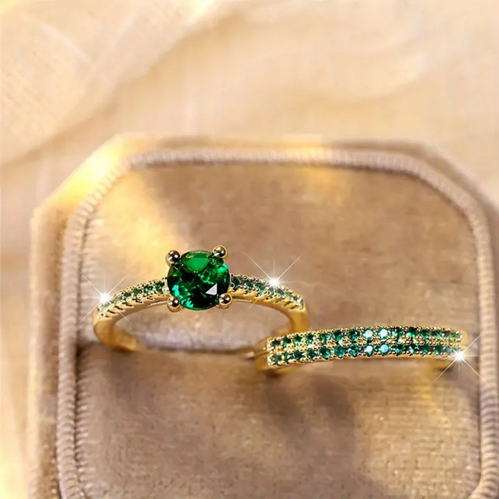 Duo Serena Emerald Ring Set | Gold