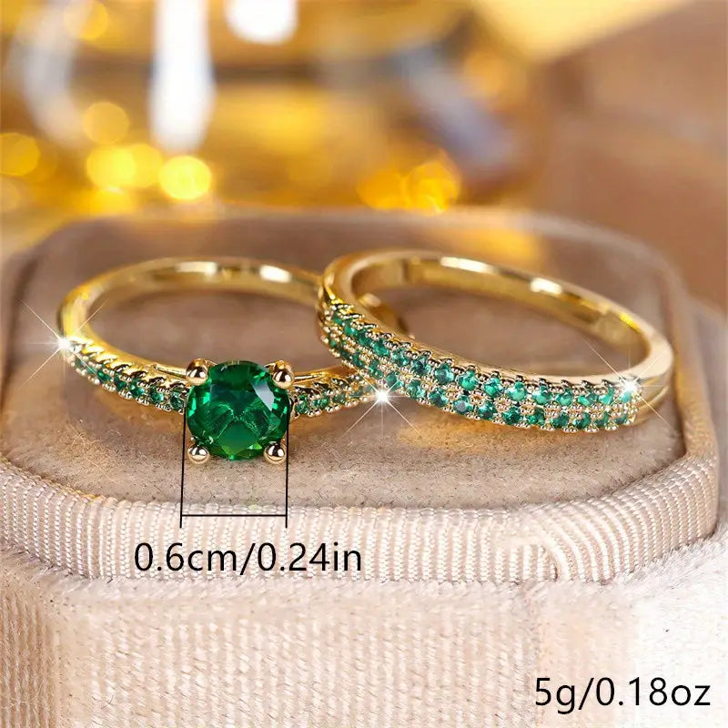 Duo Serena Emerald Ring Set | Gold