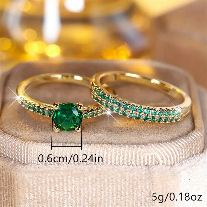 Duo Serena Emerald Ring Set | Gold