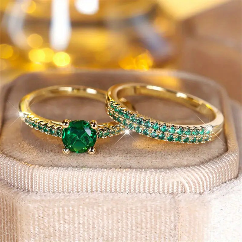 Duo Serena Emerald Ring Set | Gold