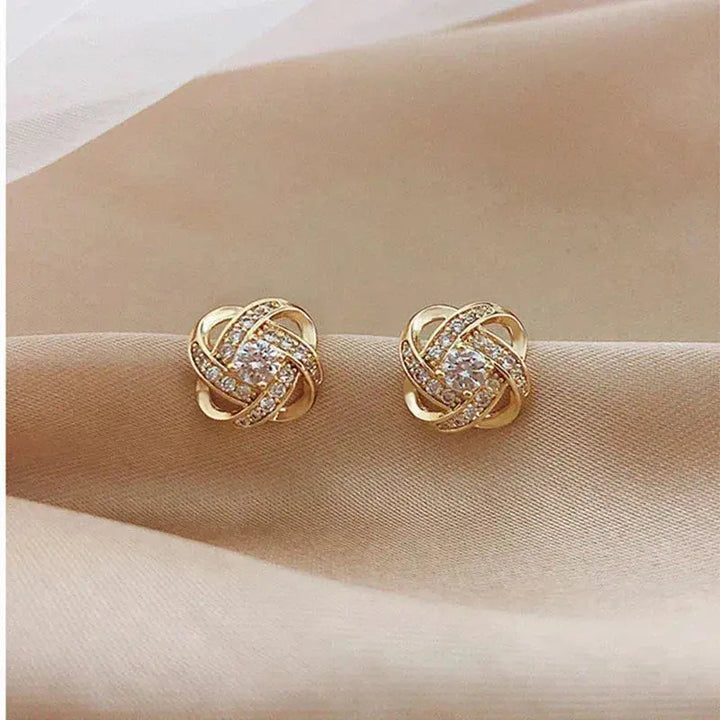 Gold Floral Spiral Crystal Earrings