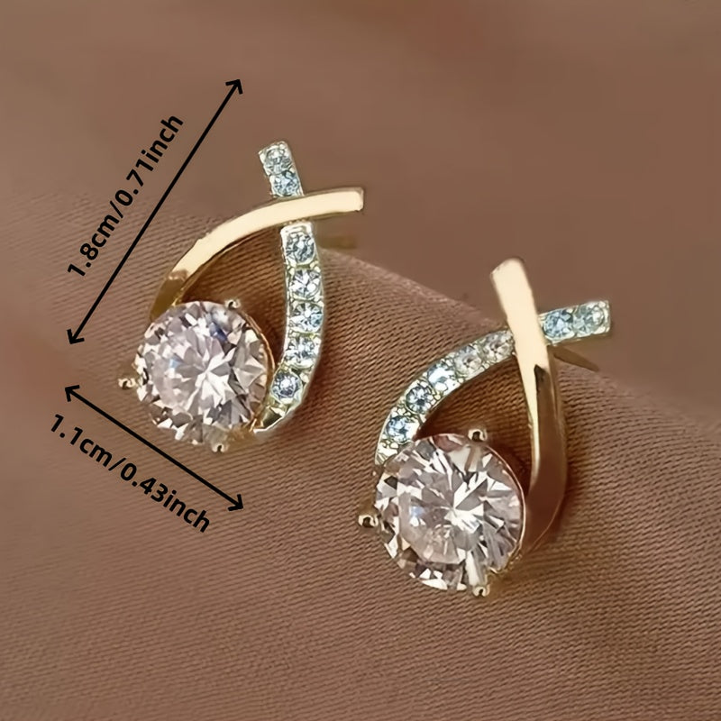 Golden Cross Zirconia Earrings