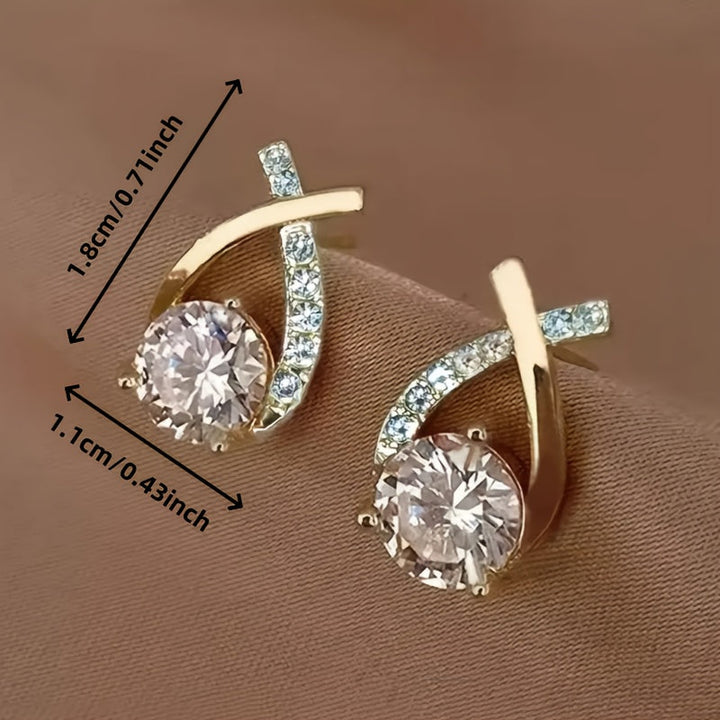 Golden Cross Zirconia Earrings