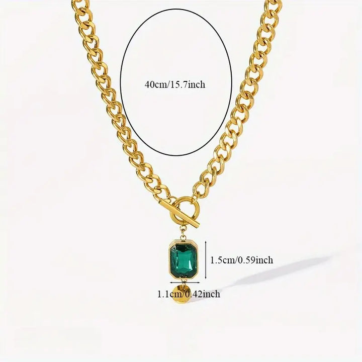 Emerald Thick Chain Pendant Necklace | Gold
