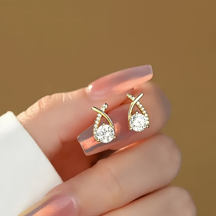 Golden Cross Zirconia Earrings