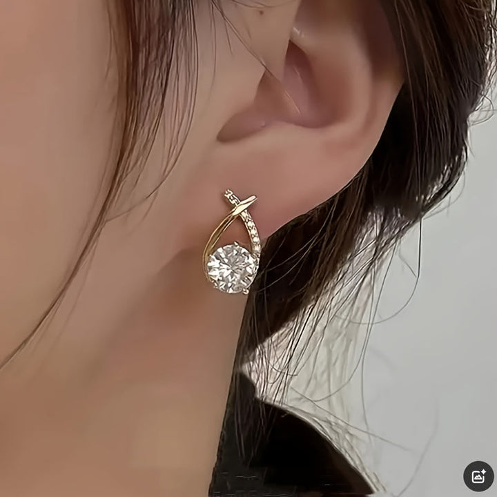 Golden Cross Zirconia Earrings
