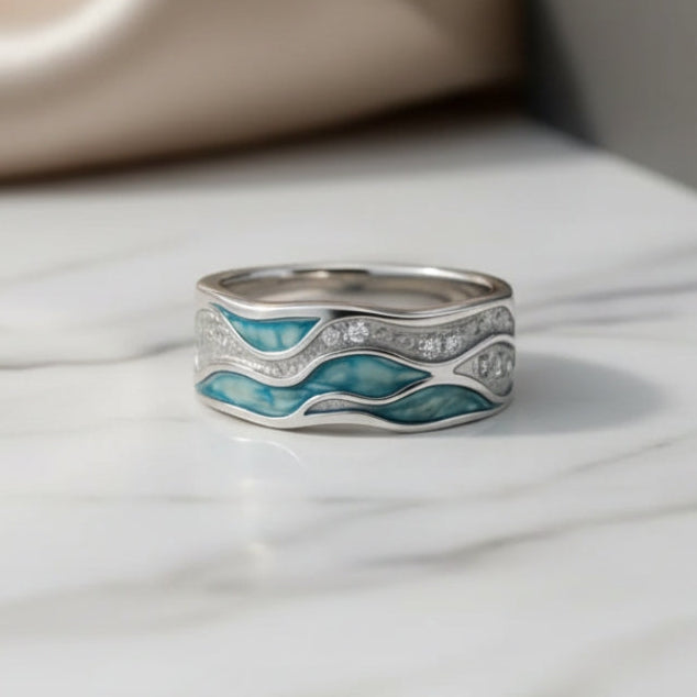 Turquoise Silver Wave Ring