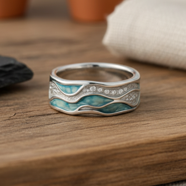 Turquoise Silver Wave Ring