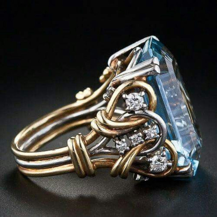 Vintage Blue Zirconia Stacked Ring in Gold