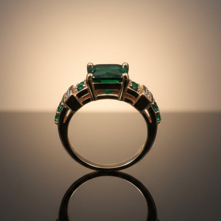 Golden Crystalline Green Ring