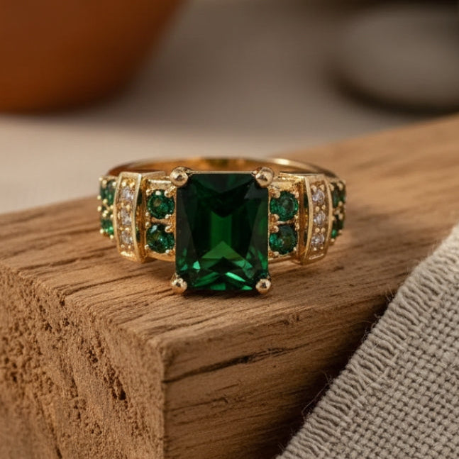 Golden Crystalline Green Ring
