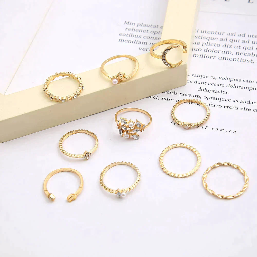 Pack of 10 Silver and Gold Plated Bohemian Rings