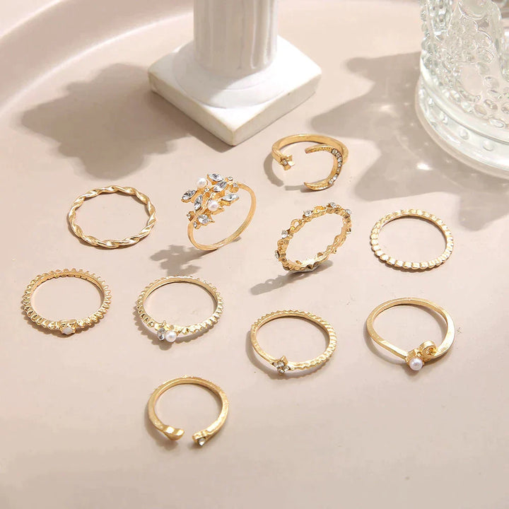 Pack of 10 Silver and Gold Plated Bohemian Rings
