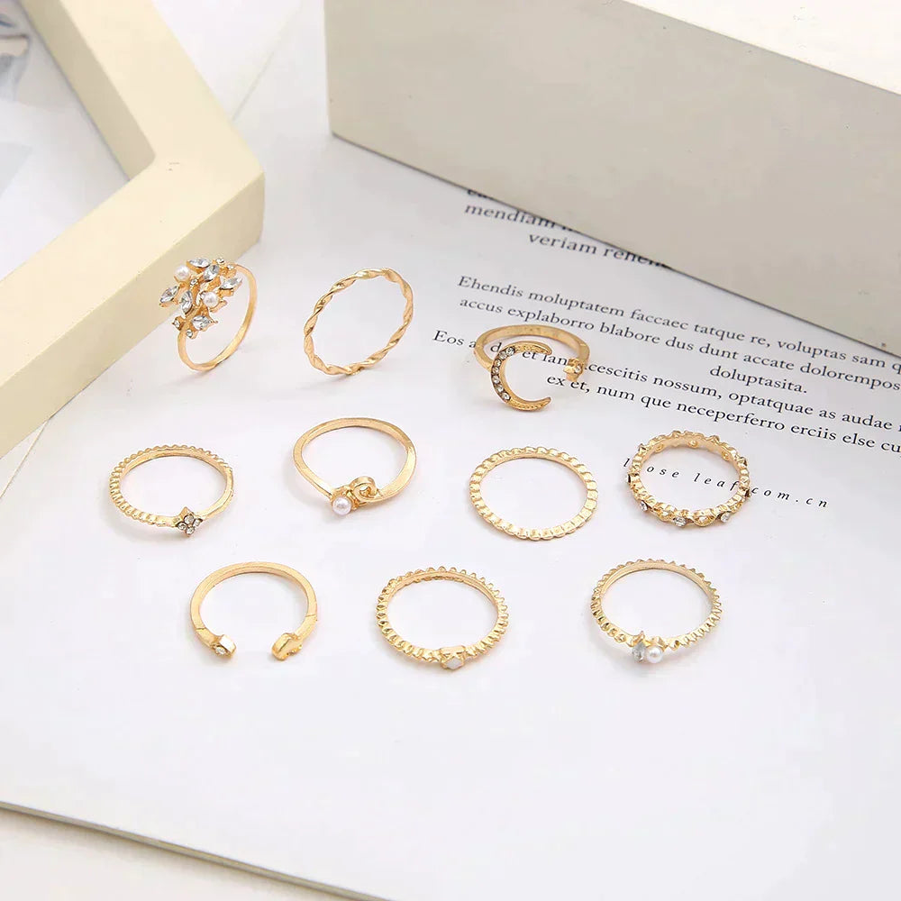 Pack of 10 Silver and Gold Plated Bohemian Rings