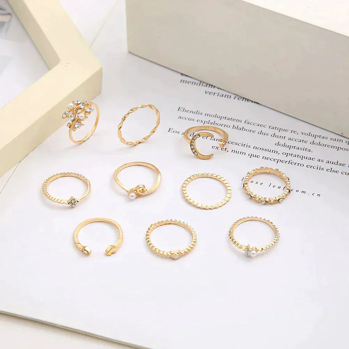 Pack of 10 Silver and Gold Plated Bohemian Rings