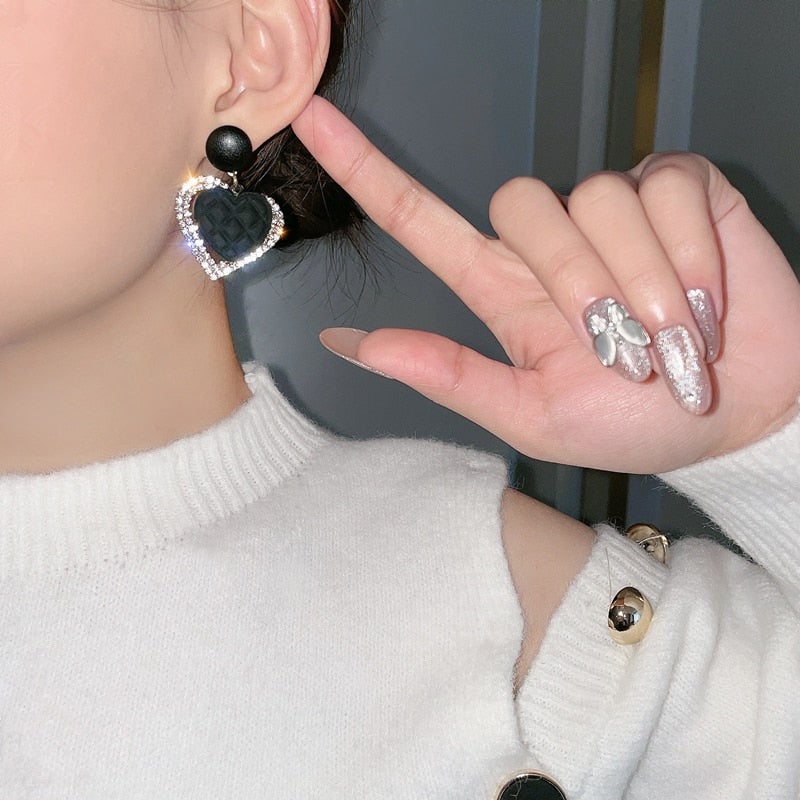 Black Heart Gold Earrings
