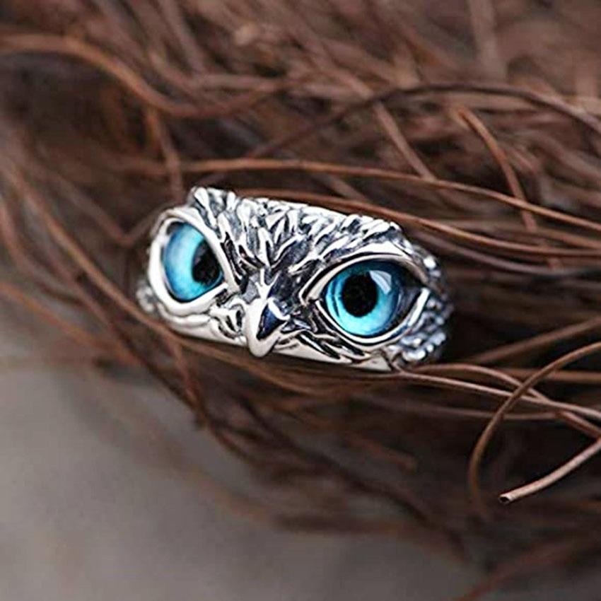 Adjustable Owl of Happiness Ring in Silver and Opal