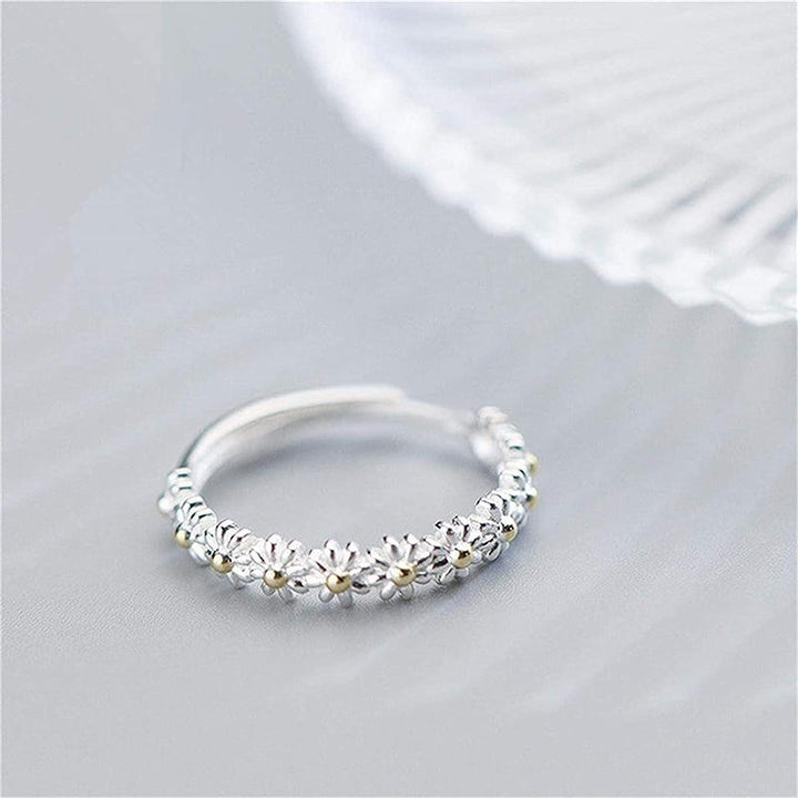 Adjustable Silver Daisy Ring Hand-Enamelled
