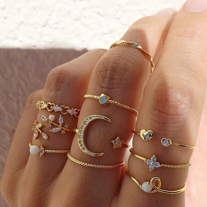 Pack of 10 Silver and Gold Plated Bohemian Rings