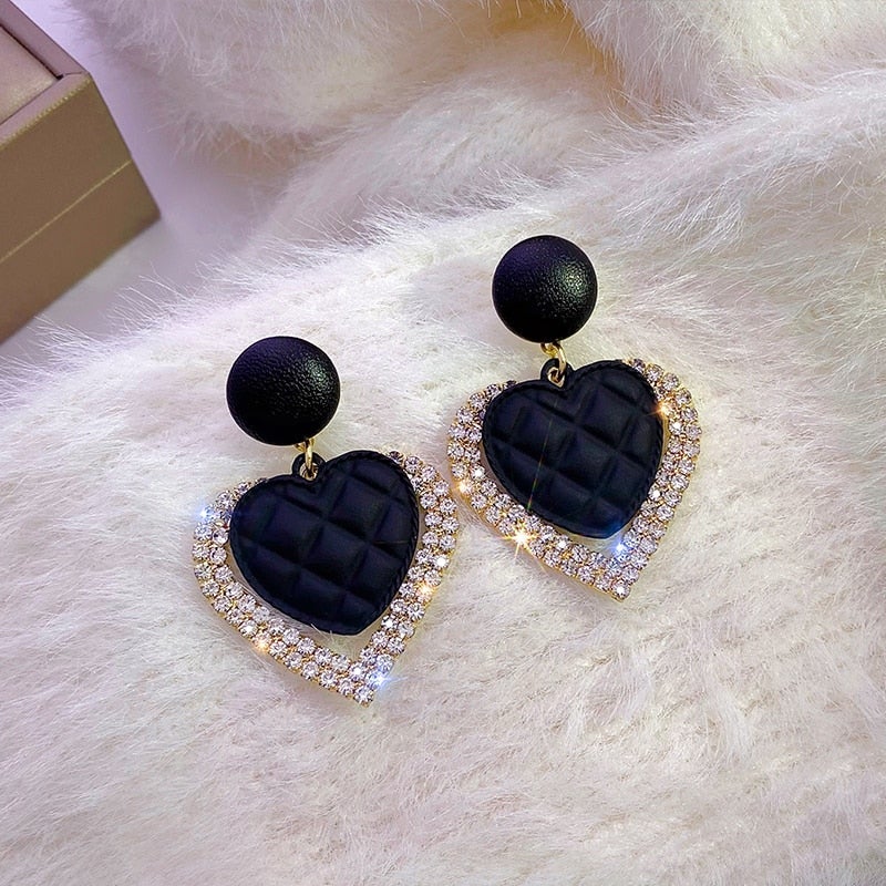 Black Heart Gold Earrings
