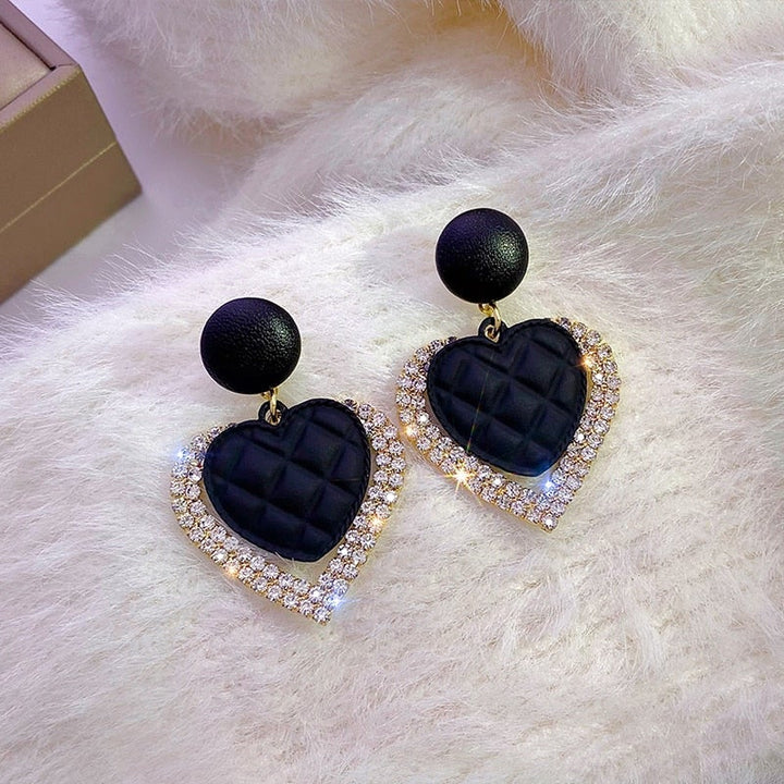 Black Heart Gold Earrings