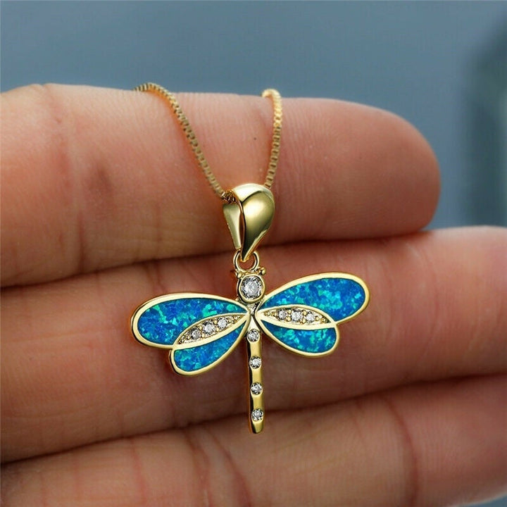 Dragonfly Gold Necklace with Opal