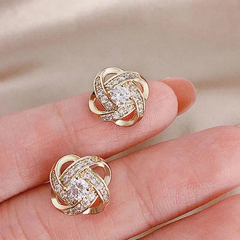 Gold Floral Spiral Crystal Earrings