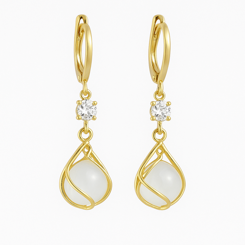 White Opal Drop Earrings with Gold Wire