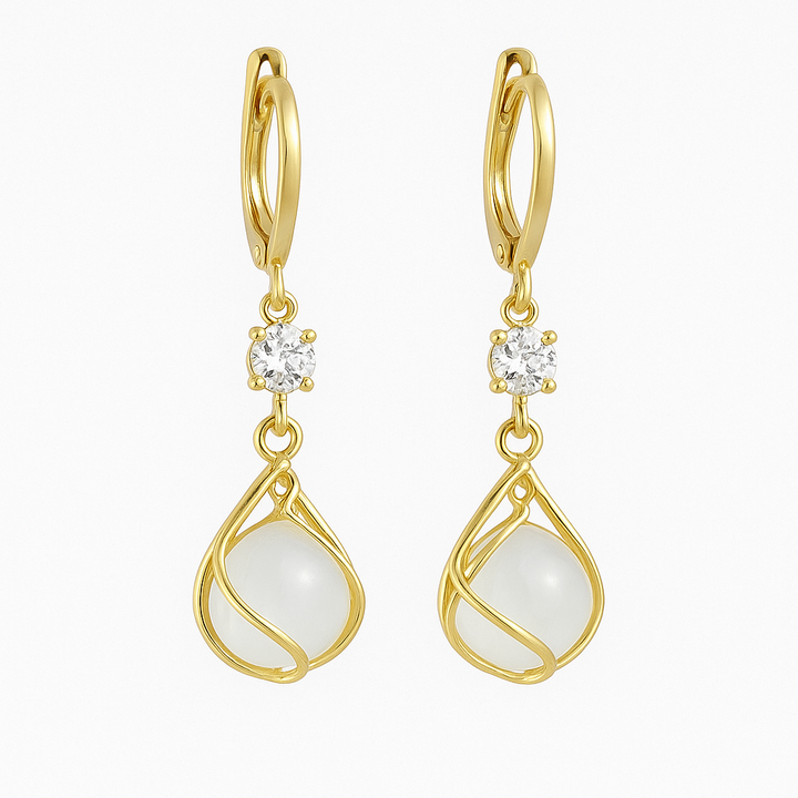 White Opal Drop Earrings with Gold Wire