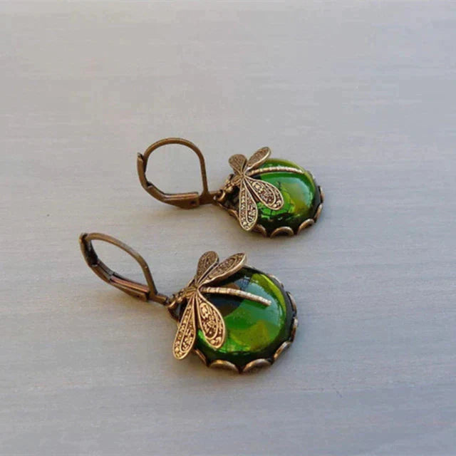 Antique Gold Spherical Dragonfly Earrings