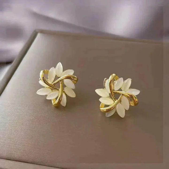 Gold Earrings with White Opal