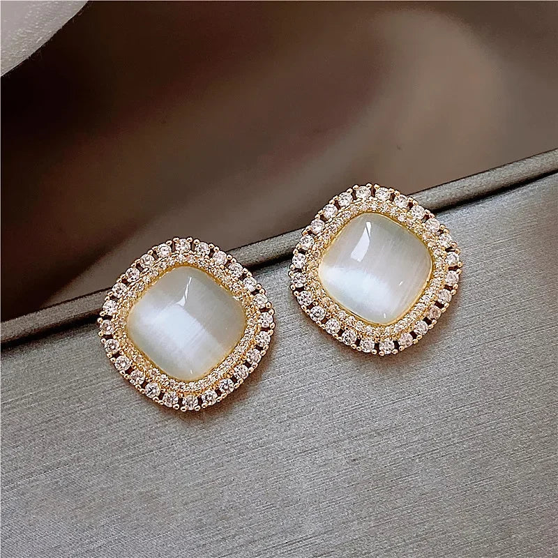 Chic Opal and CZ Crystal Hoop Earrings