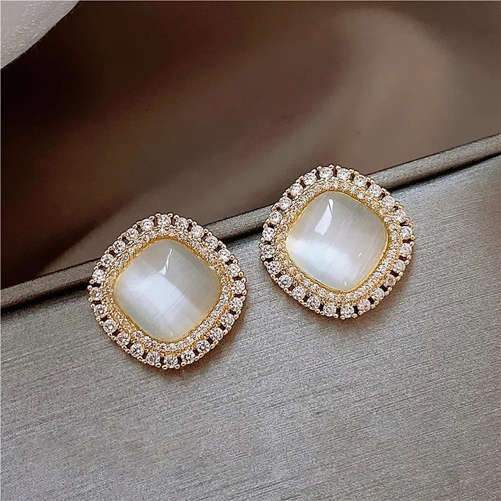 Chic Opal and CZ Crystal Hoop Earrings