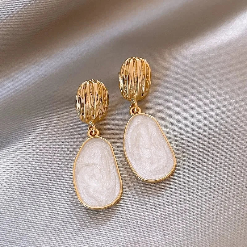 Vintage Oval Enamel Drop Earrings