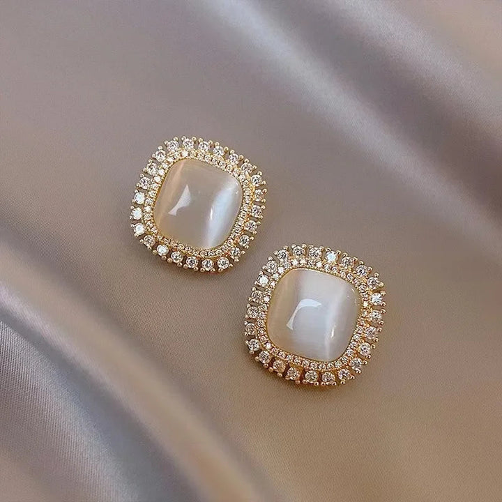 Chic Opal and CZ Crystal Hoop Earrings