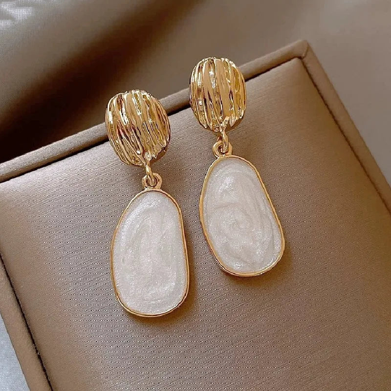 Vintage Oval Enamel Drop Earrings
