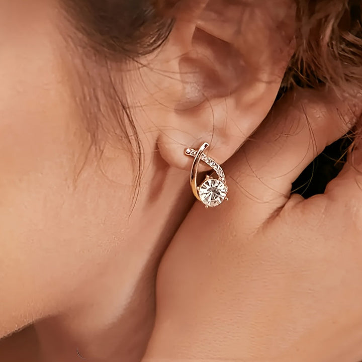 Golden Cross Zirconia Earrings