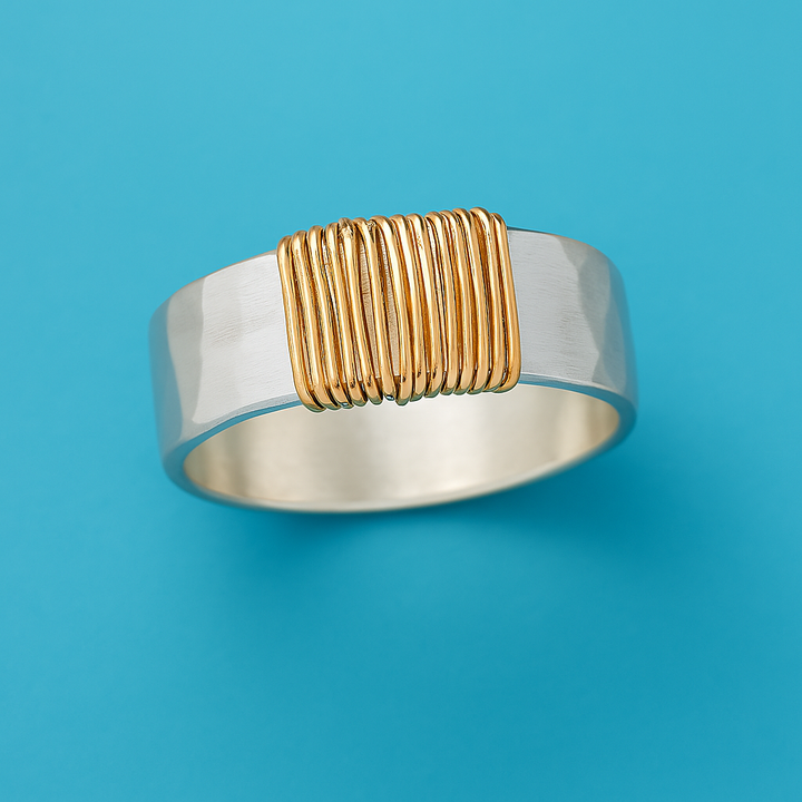 Golden Threaded Vintage Silver Ring