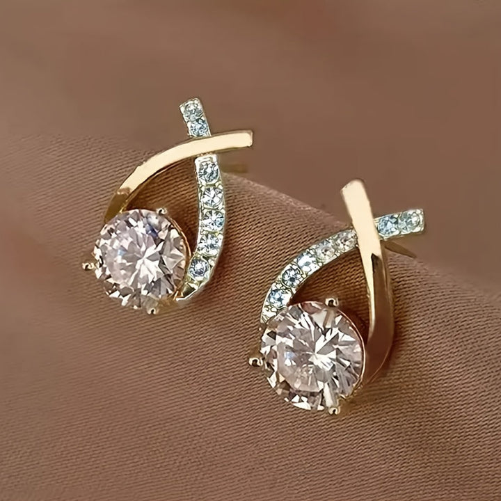 Golden Cross Zirconia Earrings