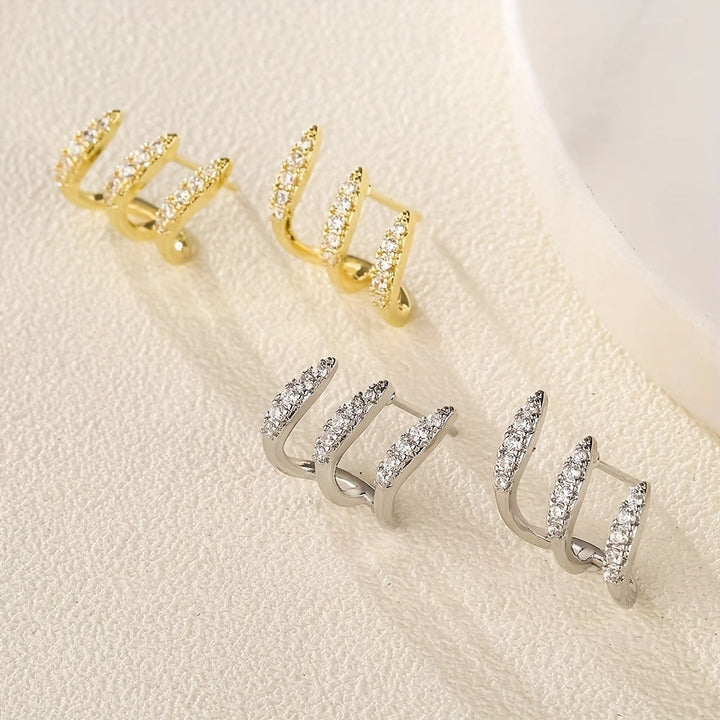 Elegant Three-Prong Rhinestone Earrings
