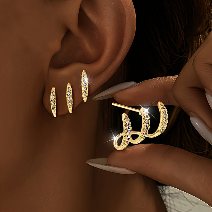 Elegant Three-Prong Rhinestone Earrings