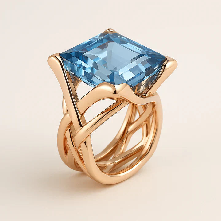 Vintage Blue Zirconia Ring in Rose Gold