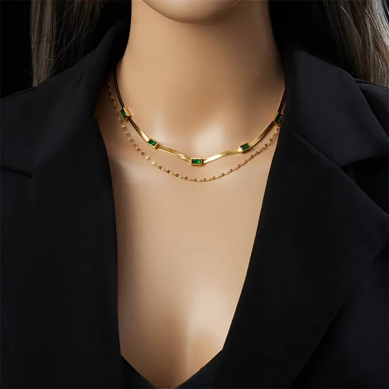 Sorella Gem Retro Double Layer Necklace | Gold