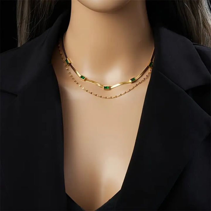 Sorella Gem Retro Double Layer Necklace | Gold