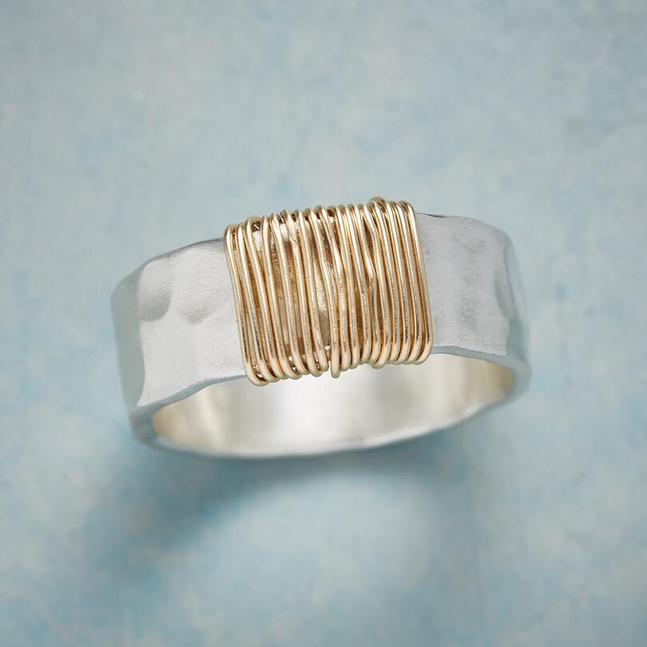 Golden Threaded Vintage Silver Ring